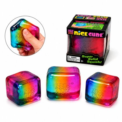 Cub Antistres Curcubeu Nice Cube, 5 cm, Super Solid Squish, Jucarie Senzoriala Elastica, Textura Moale, Multicolor