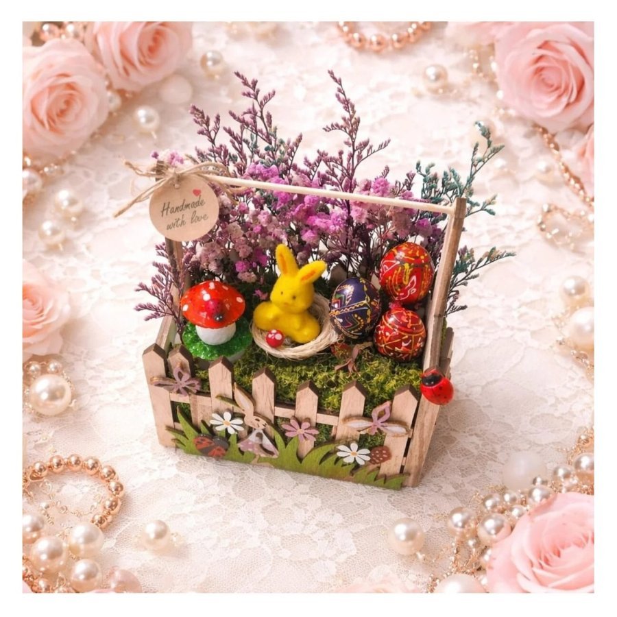 Aranjament floral VICTINY® pentru Paște, flori naturale uscate, cutie