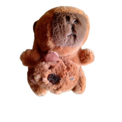 Jucarie de plus, Capibara cu pui capibara, tip breloc VICTINY® maro, 12 cm /calitate premium