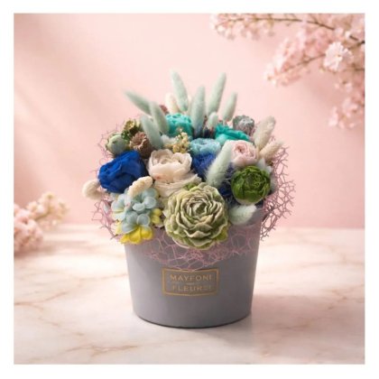 VICTINY® Aranjament floral din flori de ceara de soia, flori naturale uscate si trandafiri criogenati