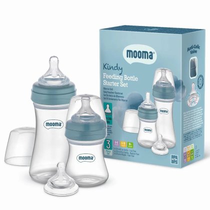 Set de biberon Mooma Kindy Anti-Colic PP pentru bebelusi - Bol Albastru varsta 0-6, 6-18, 18 +