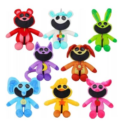 Set cu 8 jucarii de plus, The Smiling Critters, seria 1, Creaturi zambitoare, Personaj CatNap inclus, Multicolor, 22/28 cm ( dimensiunile si modelul pot varia in functie de lot)