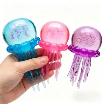 Set 3 jucarii antistres meduza, moale, transparent, 7x7cm