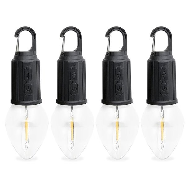 Set 4 Becuri pentru Camping VICTINY®, Reincarcabile, 3 Moduri Iluminare, 17.8 x 6cm, Negru/Alb