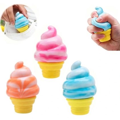 Jucarie antistres Squishy Ice Cream, moale si elastica, senzoriala pentru relaxare, Multicolor, 3 bucati