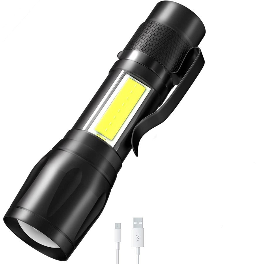 Mini lanterna, LED, 3 Moduri iluminare, Rezistenta la apa, Negru