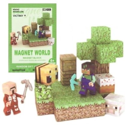 Blocuri de constructii magnetice Joc World Mine Craft 53 cuburi magnetice verde