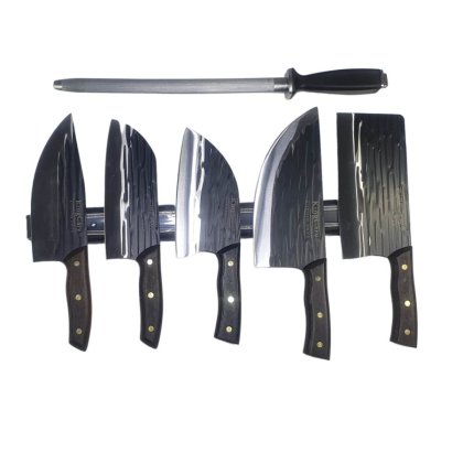 Set profesional de 4 cutite, satar, masat pentru ascutit, suport magnetic, 4 cutite din otel inoxidabil, dezosat, transat, filetat, ct0216