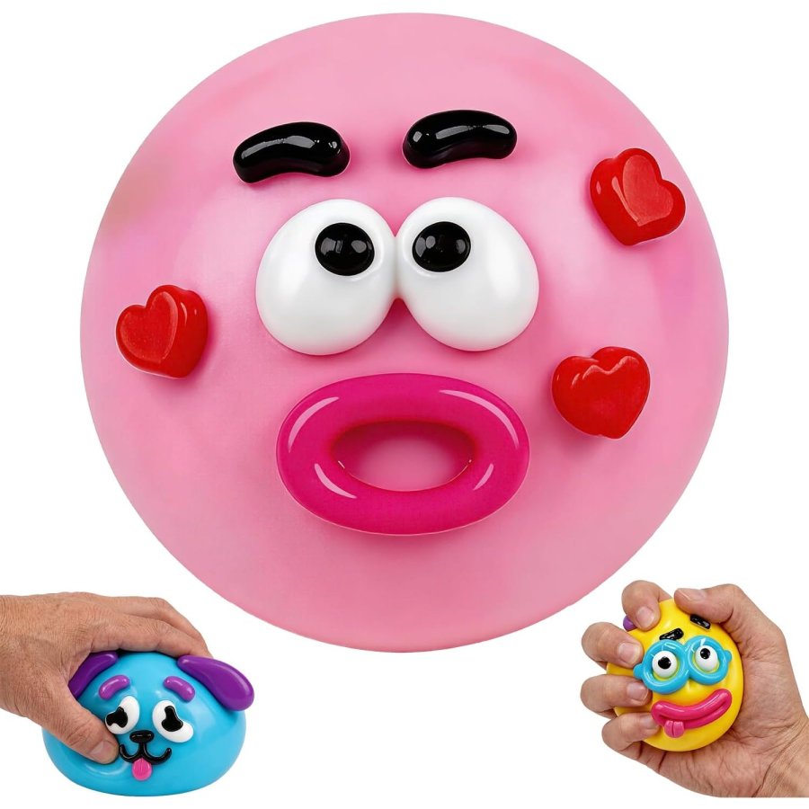 Minge antistres squishy, jucarie senzoriala cu piese faciale detasabile, din material tpr non-toxic cu revenire lenta, Roz, 1 buc