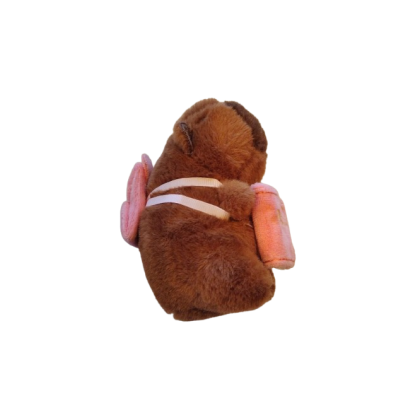 Jucarie de plus, Capibara cu ghiozdan si carte, tip breloc VICTINY® maro, 12 cm /roz