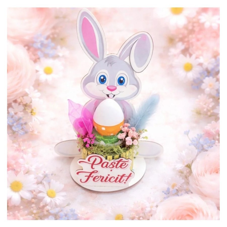 VICTINY® Ornament Paste iepuras decorat cu lumanare si flori naturale uscate