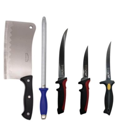 Pachet Profesional de Macelarie 5 Piese, 3 Cutite, 1 satar, 1 Masat pentru Ascutit, ct00119
