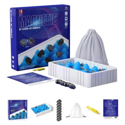 Set Joc de Sah Magnetic cu burete VICTINY, 24 Piese, albastru, 2-4 Jucatori, Activitate Cognitiva