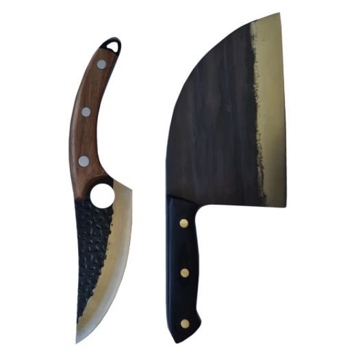 Set 2 cutite japoneze profesionale VICTINY®, cutit pentru macelarie 15cm, satar sarbesc, maner ergonomic din lemn, teaca inclusa