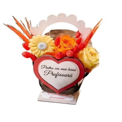 Martisor floral, VICTINY®, cosulet cu flori de ceara naturala 100% soia, parfumata, model 004
