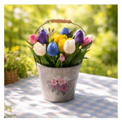 VICTINY® Aranjament floral galetusa decorata cu lalele din spuma