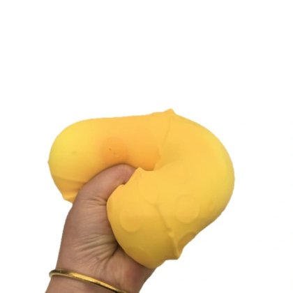 Jucarie antistres squishy in forma de branza, din TPR, senzoriala cu revenire lenta, galben, 5 cm, 1 buc