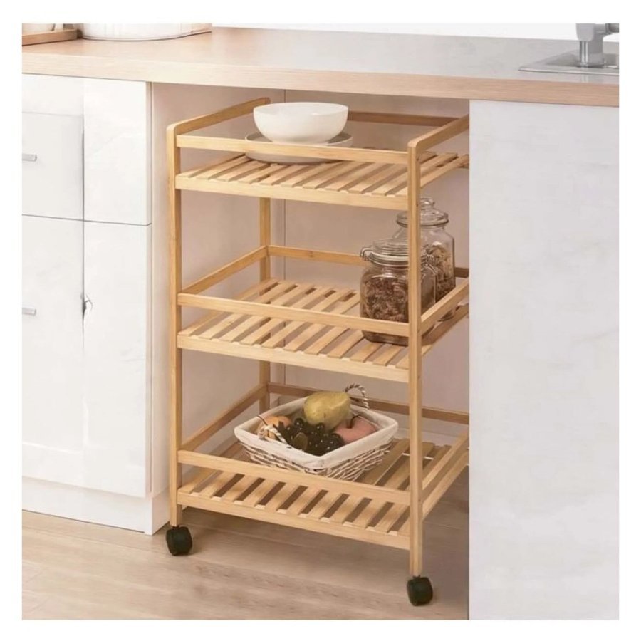 VICTINY® Etajera mobila din bambus cu 3 niveluri