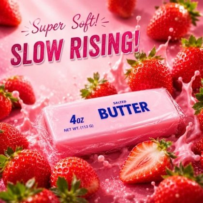 Squishy Strawberry Butter Dumpling, jucarie antistres si fidget, moale si elastic, cu revenire lenta, roz, 13 cm