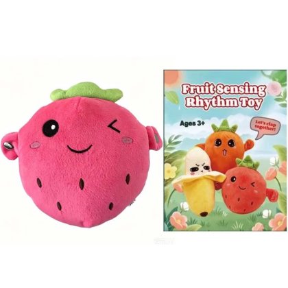 Jucarie interactiva din plus "Fruit Sensing Rhythm Toy", forma de capsuna, sunete si functie de raspuns la atingeri, roz
