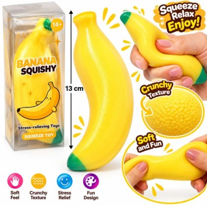 Crunchy banana Squishy Stress Ball - jucarie squishy antistres crunch model banana 12 cm galben