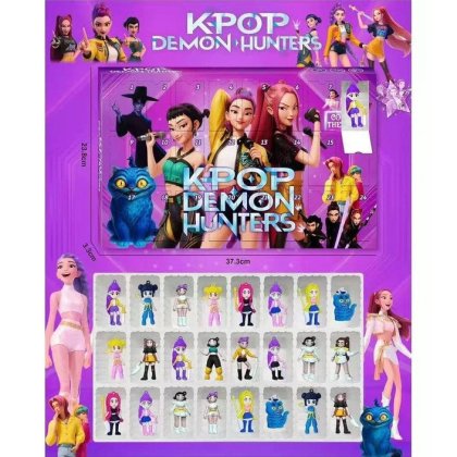 Cutie surpriza calendar K-POP Demon Hunters, 24 figurine miniatura colectabile, set cadou pentru copii, cutie violet cu personaje rock