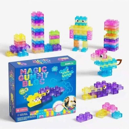 Set blocuri de construit Magic Gummy Bloc, jucarie antistres din gel moale, piese interconectabile, multicolor, 40 piese