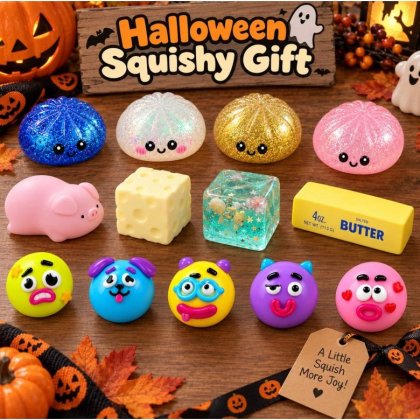 Set 4 Squishy halloween Stress Ball - jucarie squishy antistres mystery box set 4 bucati random