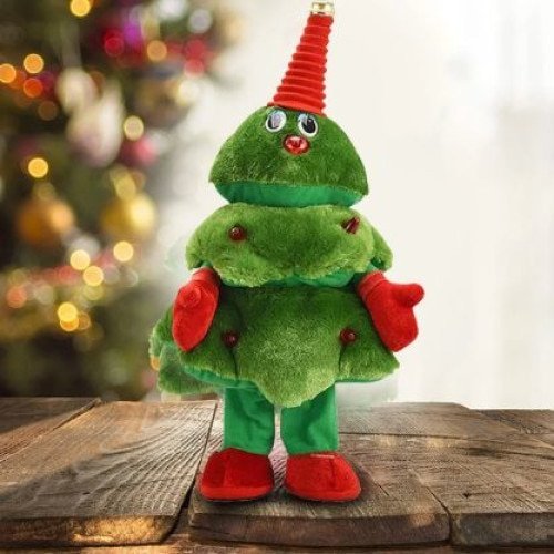 Figurina brad, de Craciun, canta si danseaza, sursa de distractie si atmosfera de sarbatori, 8 melodii integrate, utilizare usoara, moale, pufos si sigur, 41 x 21 cm - JINGLETREE