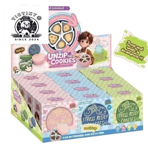 Jucarie Squishy Antistres TIP DUMPLING / CLICKERS / SPINER 3 IN 1 MODEL RANDOM – in forma de cutie de fursecuri / prajituri / cookies Jucarie Senzoriala pentru Copii si Adulti