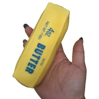 Jucarie squishy antistres crunchy model unt / butter, culoare galben, 13 cm