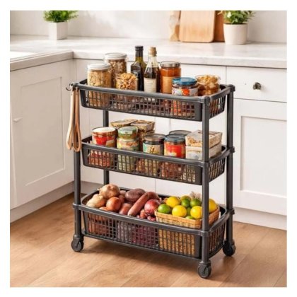 VICTINY® Raft din plastic gri cu 3 niveluri pentru bucatarie 50 x 20 x 60.5 cm