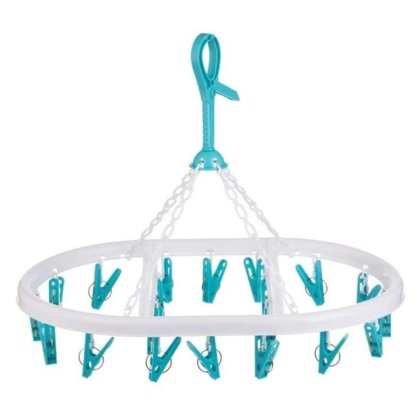 VICTINY® 20 de carlige cu uscator de rufe oval din plastic alb-albastru 44 x 32 x 35 cm