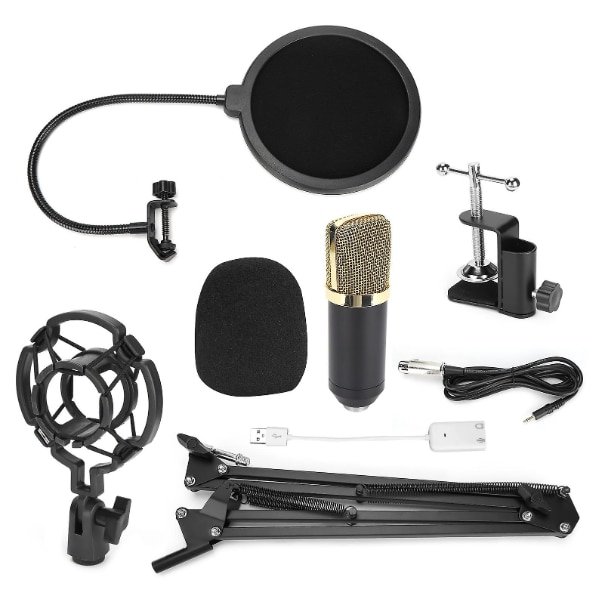 Microfon Profesional de Studio Condenser BM700 cu stand inclus pentru Inregistrare Vocala, Streaming, Gaming, Karaoke, Gold