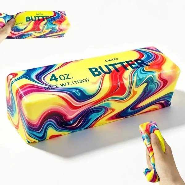 Jucarie antistres squishy in forma de baton de unt, slow rising, din PU, textura realista, multicolor