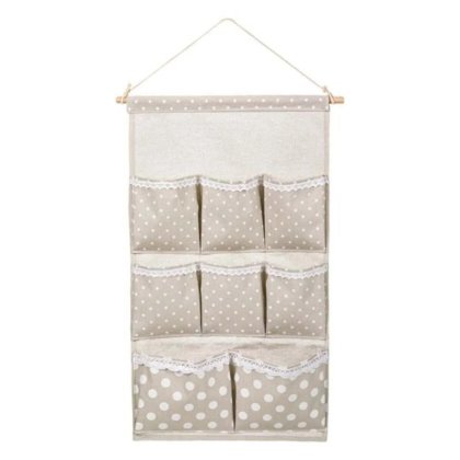 VICTINY® Organizator suspendat pe perete cu 8 compartimente, bej cu buline 35 x 60 cm