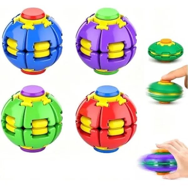 Minge fidget spinner 3D K0569-260803-2854-AMC, mecanism press-to-spin, set 4 buc, multicolor, diametru 5.8 cm