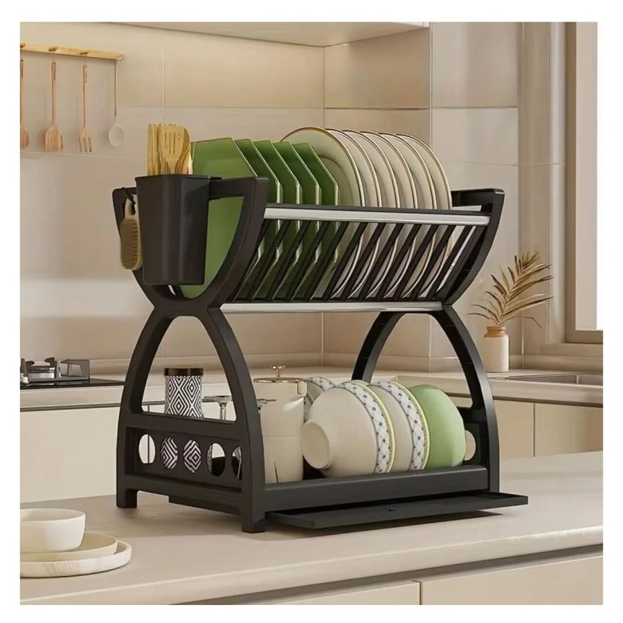 Victiny Suport de vase multifunctional cu 2 niveluri cu tava de scurgere 33x24x30.5
