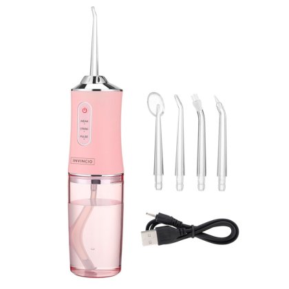 Irigator Oral Profesional pentru dus bucal, ERIS, 4 Capete Curatare Anti-Tartru, Rezervor 220 ml, Roz Pastel