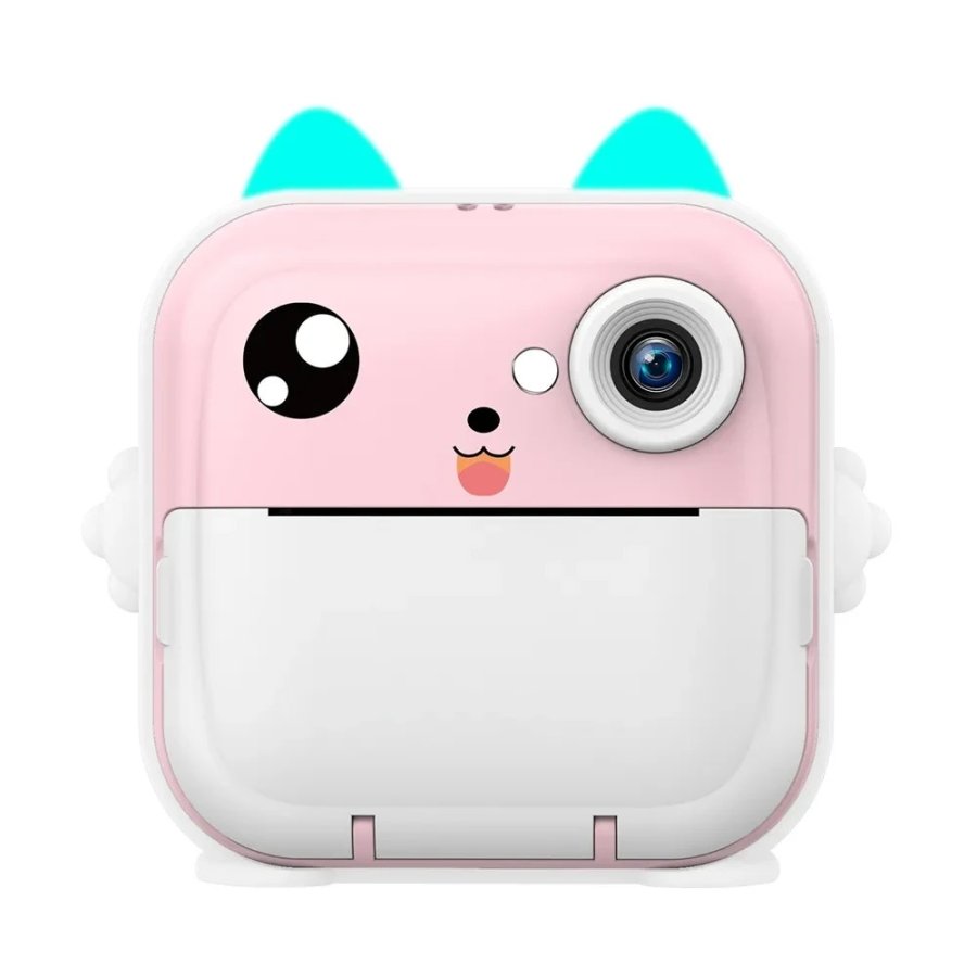 Aparat Foto-Video FULL HD pentru copii, cu functie de printare, ecran LCD de 2.4 inch, 3 role incluse, snur de sustinere, Roz