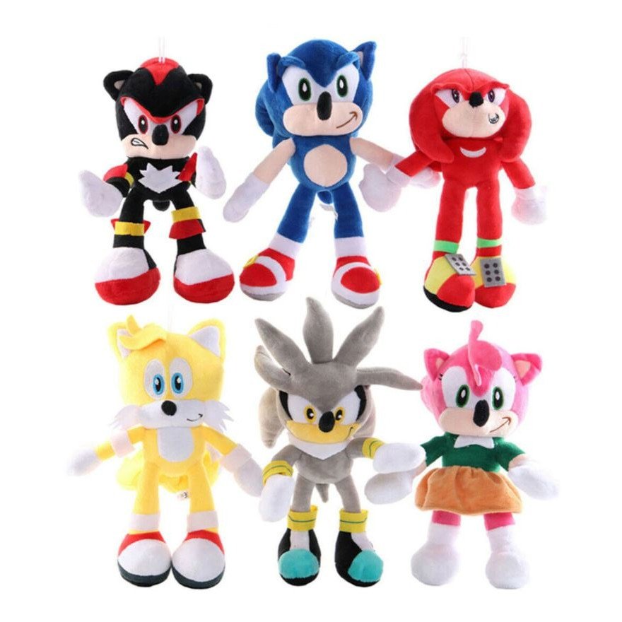 Set Sonic si prietenii, contine 6 jucarii cantarete de plus, personajele din desene, inaltime aproximativ 30 cm, agatatoare cu ventuza, multicolor
