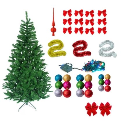 Set Brad Artificial de Craciun cu 48 Accesorii, Inclusiv Instalatie 100 LED-uri de 4m, 1.8m Inaltime, Verde
