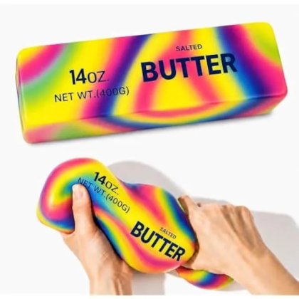 Jucarie antistres Butter stick K0569-260805-471-AMC, marime mare, material moale cu revenire lenta, design realist baston de unt, multicolor, 24 x 6.6 x 6.6 cm