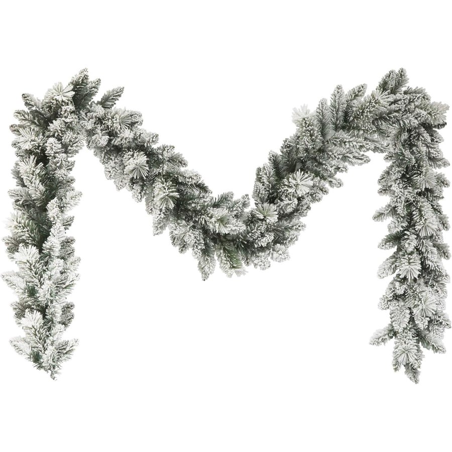 Ghirlanda de brad artificial cu zapada, din plastic, 274 cm (9 ft), verde/alb