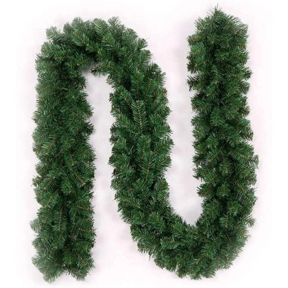 Ghirlanda de Craciun artificiala din PVC, 2,7 m, in stil brad, cu structura metalica flexibila si efect pufos, verde
