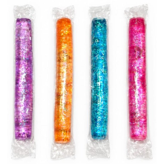 Jucarie squshy antistres cilindru / baston glitter / sclipici, multicolor, 24 x 3 cm, se lungeste pana la 1 m super moale si relaxanta