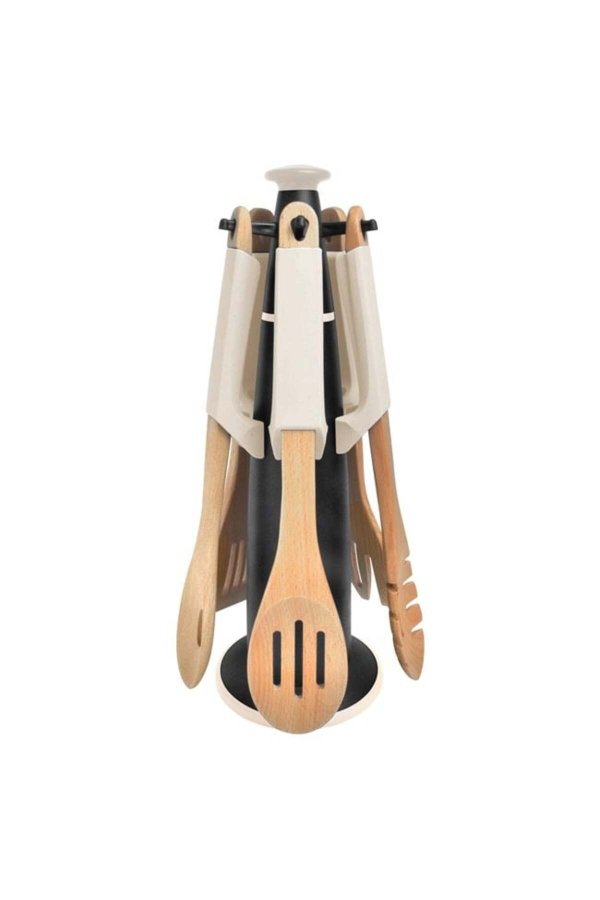 Suport din plastic negru cu 5 cârlige pentru ustensile de bucătărie Ø12.5 x 36 cm