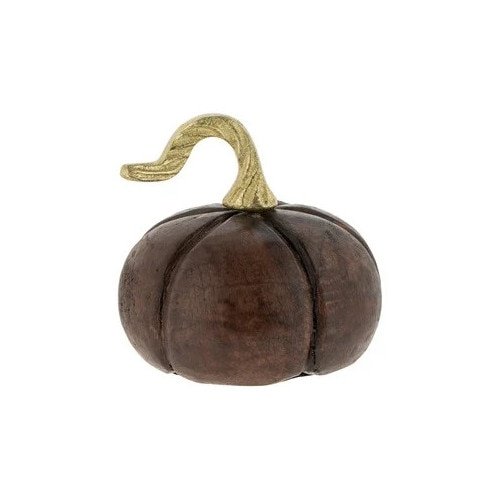 Dovleac Decorativ din Lemn Maro cu Coada Aurie Ø11x11cm