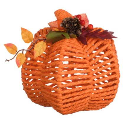 Dovleac Decorativ de Toamna Portocaliu cu Frunze & Fructe 18x18x16cm