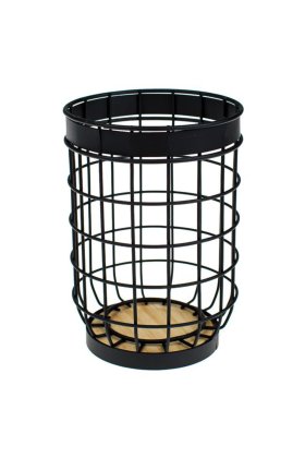 Suport rotund metalic negru pentru tacâmuri cu bază din lemn Ø12 x 17 cm